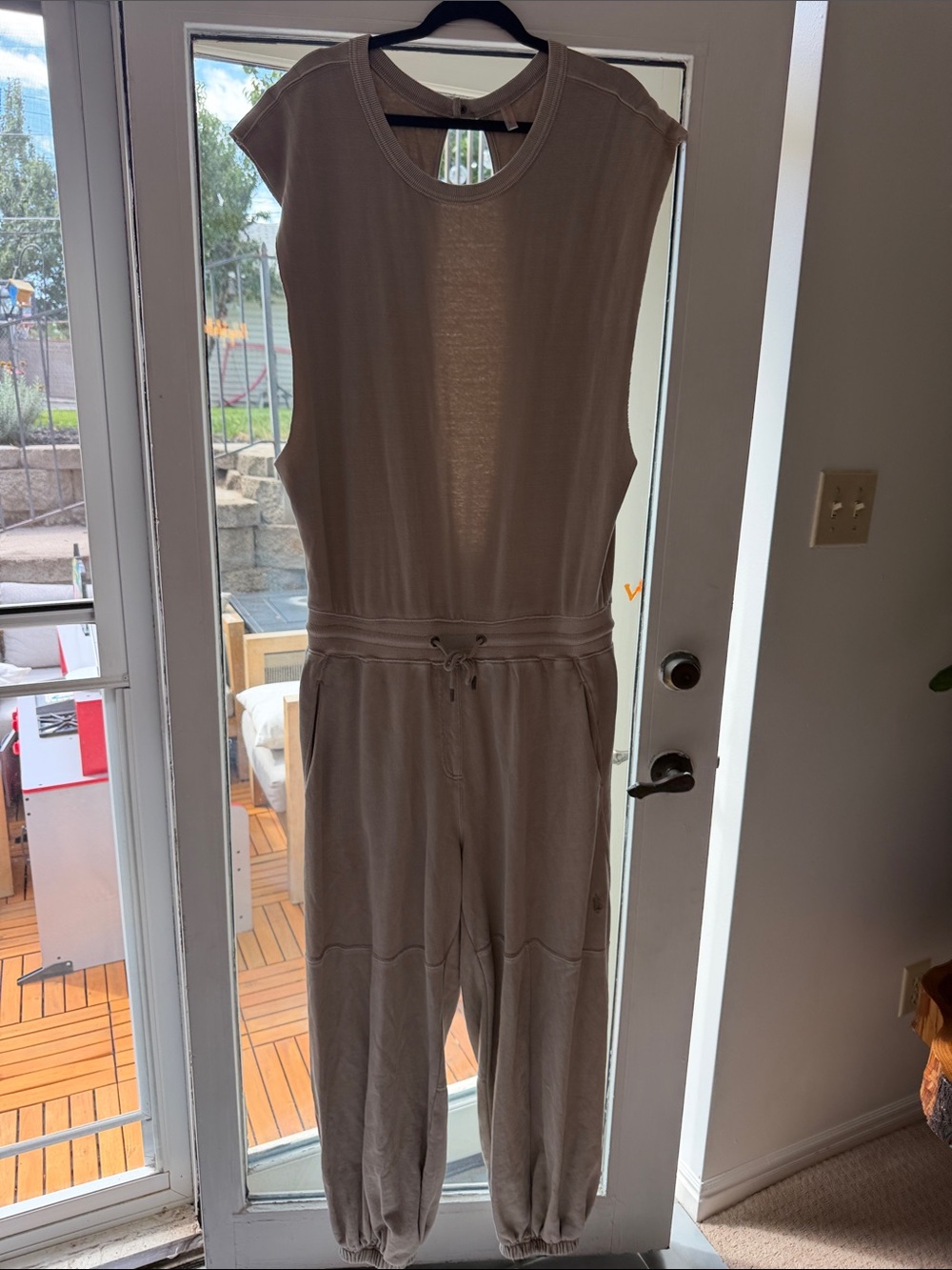 Sleeveless Drawstring Jumpsuit in Taupe
